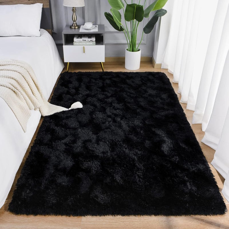 AROGAN 5x8 Feet Luxury Large Area Rugs for Living Room, Super Soft Fluffy Bedroom Rug, Black Shaggy Rug for Kids Girls Playroom Dorm Room, Shag Fuzzy Plush Carpets for Teen Nursery - Image 5